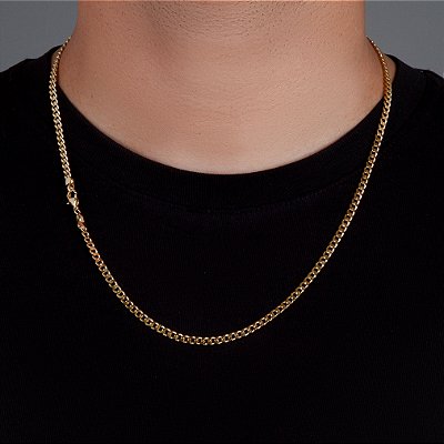 Corrente Grumet 60cm 4mm Fecho Tradicional Banhado A Ouro 18K COR019