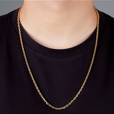 Corrente Elo Cadeado 70cm 4mm Fecho Tradicional Banhada A Ouro 18K COR023