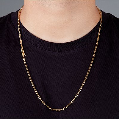 Corrente Elo Alongado 70cm 3,5mm Fecho Canhão Banhada A Ouro 18k COR024
