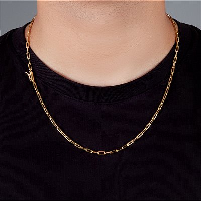 Corrente Elo Alongado 60cm 3,5mm Fecho Canhão Banhada A Ouro 18k COR027