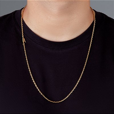 Corrente Elo Cadeado  70cm 3mm Fecho Canhão Banhada A Ouro 18k COR032