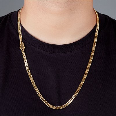 Corrente Grumet Dupla 70cm 6mm Fecho Gaveta Banhada A Ouro 18k COR036