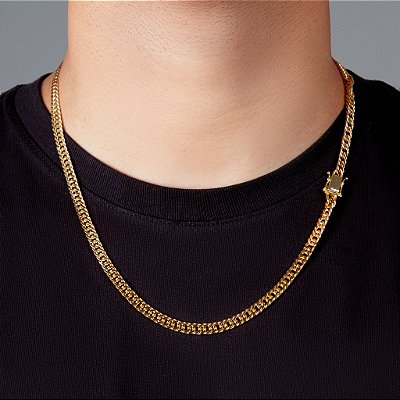 Corrente Grumet Dupla 60cm 6mm Fecho Gaveta Banhada A Ouro 18k COR043