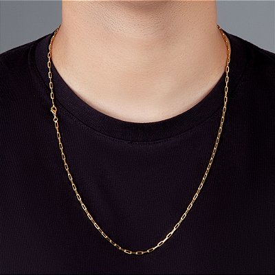 Corrente Elo Alongado 70cm 2mm Fecho Tradicional Banhada A Ouro 18k COR045