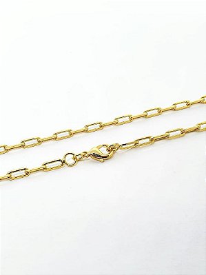 Corrente Elo Alongado 60cm 3mm Fecho Tradicional Banhada A Ouro 18K COR046