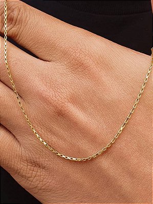 Corrente Elo Tijolinho 70cm 1mm Fecho Boia Banhada A Ouro 18K COR050