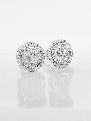 Brinco Masculino Par Redondo Cravejado Pedra Retangular (11mm) Banhado A Ouro Branco BRI158