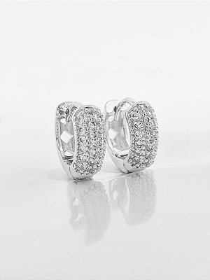 Brinco Masculino Par Argola Cravejada 3 Fileiras (13X4,5mm) Banhada A Ouro Branco BRI155