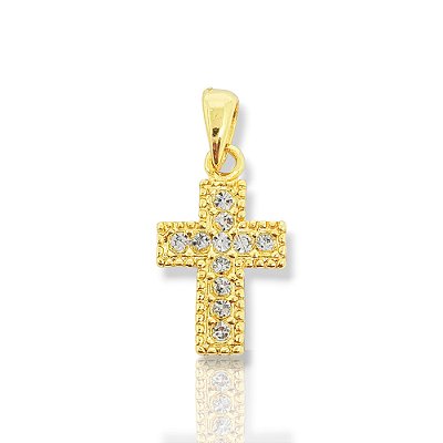 Pingente Cruz Cravejada 11 pedras (16,5x12mm) Banhado A Ouro 18k PIN111