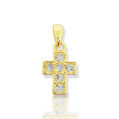 Pingente Cruz Cravejada 6 pedras (14x11mm) Banhado A Ouro 18k PIN110