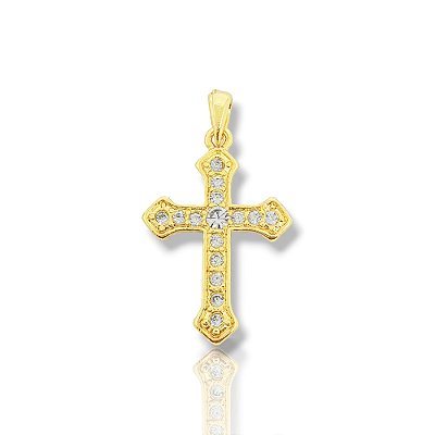 Pingente Cruz Cravejada G (28x21mm) Banhado A Ouro 18k PIN109