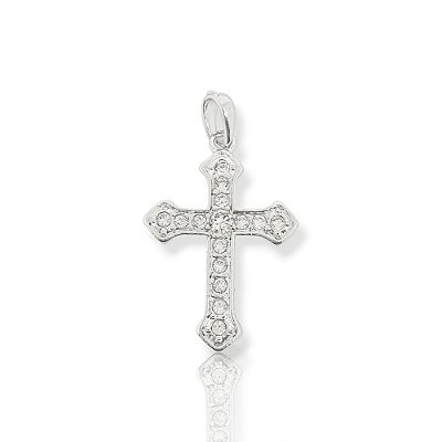 Pingente Cruz Cravejada G (28x21mm) Banhado A Ouro Branco PIN099