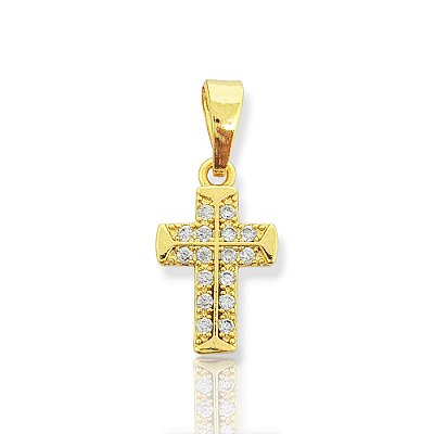 Pingente Cruz Cravejada 2 Fileiras (13,5x10mm) Banhado A Ouro 18k PIN108