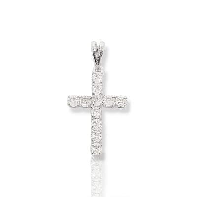 Pingente Cruz Cravejada 11 Pedras (20x13mm) Banhado A Ouro Branco PIN094