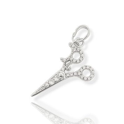 Pingente Tesoura Cravejado (14x24mm) Banhado A Ouro Branco PIN093