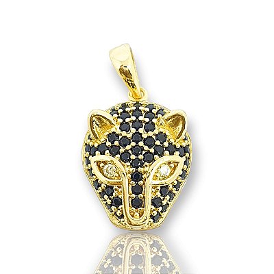 Pingente Tigre Com Pedra Preta (13X17mm) Banhado A Ouro 18k PIN038