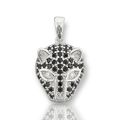 Pingente Tigre Com Pedra Preta (13X17mm) Banhado A Ouro Branco PIN018