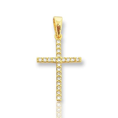 Pingente Cruz Palito Chapada Cravejada (22X14,2mm) Banhado A Ouro 18k PIN027