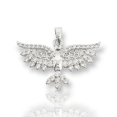 Pingente Passaro Cravejado (24,3X15,2mm) Banhado A Ouro Branco PIN014