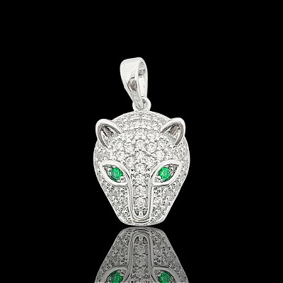 Pingente Tigre Olho Verde (13X17mm) Banhado A Ouro Branco PIN004