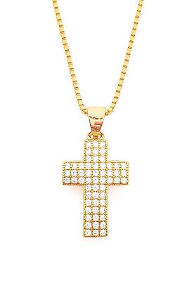 Pingente Cruz Cravejada (20X12,4mm) Banhado A Ouro 18k PIN039