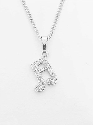 Pingente Cravejado Nota Musical (10X9mm) Banhado A Ouro Branco PIN026
