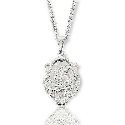 Pingente Placa São Jorge Detalhada (14,9X22,6) Banhado A Ouro Branco PIN057