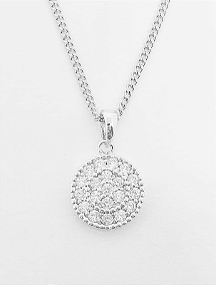 Pingente Circulo Cravejado (11mm) Banhado A Ouro Branco PIN010