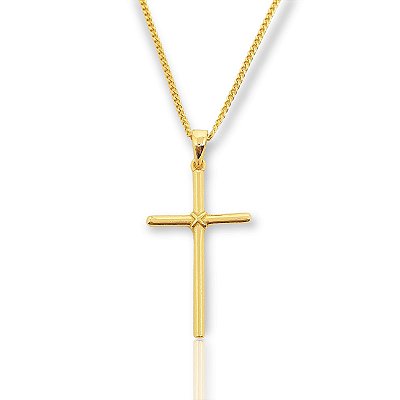 Pingente Cruz Palito com Detalhe Trançada (18,5x30mm) Banhada A Ouro 18k PIN011