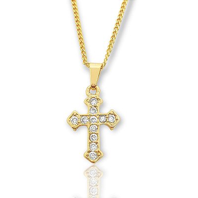 Pingente Cruz Cravejada (13,2X19,7mm) Banhado A Ouro 18k PIN060