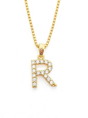 Pingente Cravejado Letra R (10X9CM) Banhado A Ouro 18k PIN051