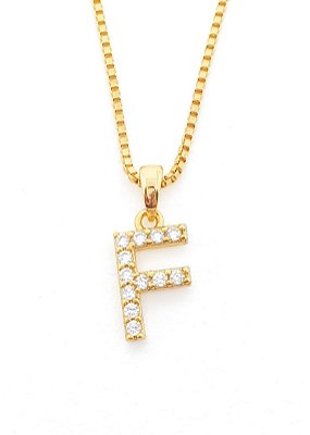 Pingente Cravejado Letra F (10X9CM) Banhado A Ouro 18k PIN064
