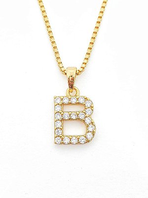 Pingente Cravejado Letra B (10X9CM) Banhado A Ouro 18k PIN032
