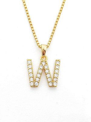 Pingente Cravejado Letra W (10X9CM) Banhado A Ouro 18k PIN046
