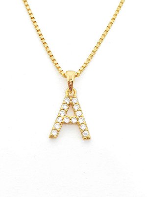 Pingente Cravejado Letra A (10X9CM) Banhado A Ouro 18k PIN049