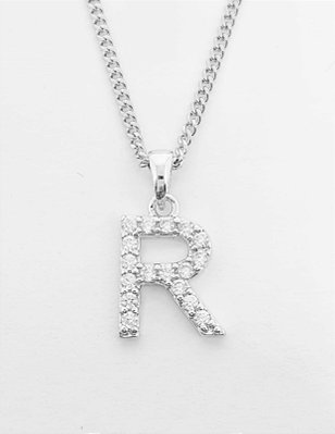 Pingente Cravejado Letra R (10X9CM) Banhado A Ouro Branco PIN040