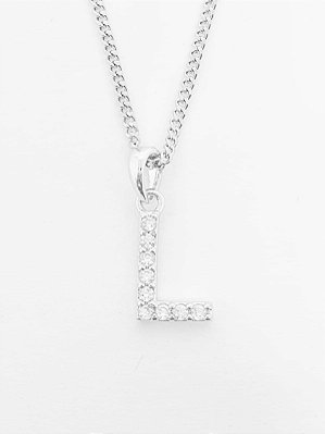 Pingente Cravejado Letra L (10X9CM) Banhado A Ouro Branco PIN025