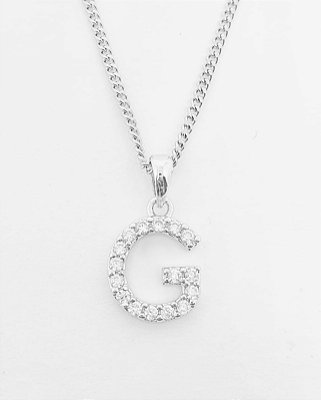 Pingente Cravejado Letra G (10X9CM) Banhado A Ouro Branco PIN017