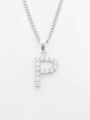 Pingente Cravejado Letra P (10X9CM) Banhado A Ouro Branco PIN041