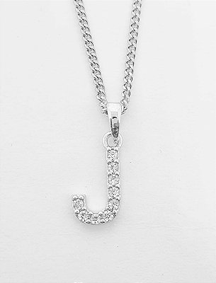 Pingente Cravejado Letra J (10X9CM) Banhado A Ouro Branco PIN054