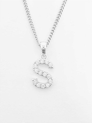 Pingente Cravejado Letra S (10X9CM) Banhado A Ouro Branco PIN056