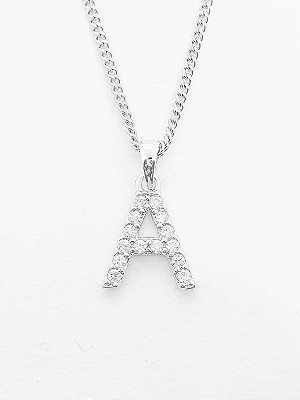 Pingente Cravejado Letra A (10X9CM) Banhado A Ouro Branco PIN030