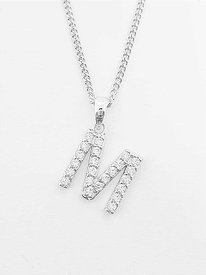 Pingente Cravejado Letra M (10X9CM) Banhado A Ouro Branco PIN036