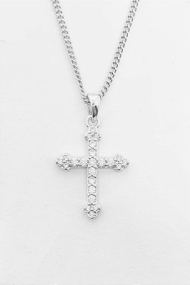 Pingente Cruz Cravejada Palito (13,2X19,7mm) Banhado A Ouro Branco PIN001