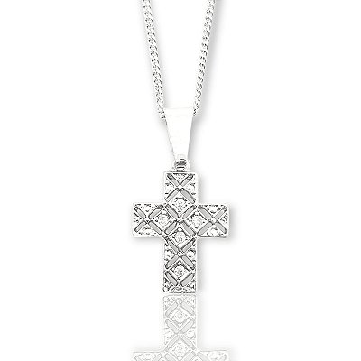 Pingente Cruz Cravejada e Vazada (15X21mm) Banhado A Ouro Branco PIN016