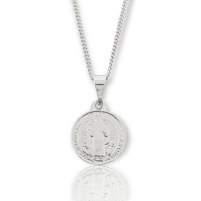 Pingente Medalha São Bento (15,5X15,5mm) Banhado A Ouro Branco PIN023