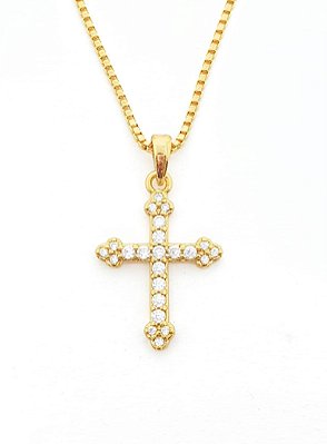 Pingente Cruz Cravejada Palito (13,2X19,7mm) Banhado A Ouro 18k PIN003