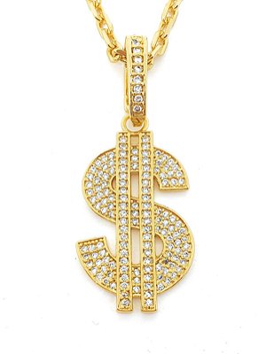 Pingente Cifrão Cravejado (20X36mm) Banhado A Ouro 18k PIN047