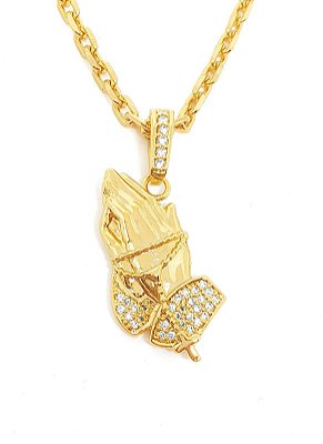 Pingente Mão Cravejada Com Terço (17X31,5MM) Banhado A Ouro 18k PIN034