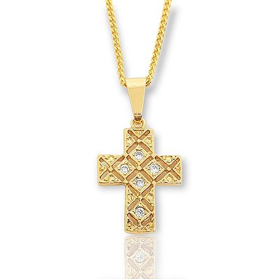 Pingente Cruz Cravejada e Vazada (15X21mm) Banhado A Ouro 18k PIN022